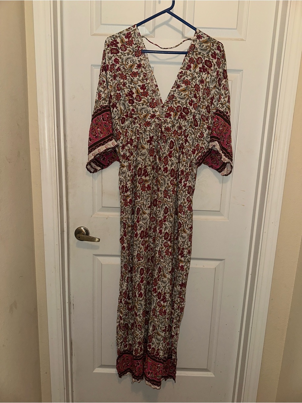 SHEIN Cream Maxi Dress with Red Floral Print